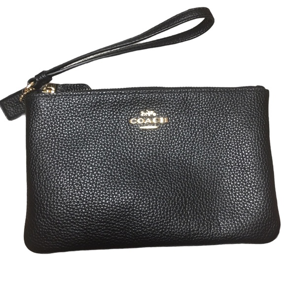 Coach Handbags - COACH NWOT Polished Pebble Black Leather Wristlet